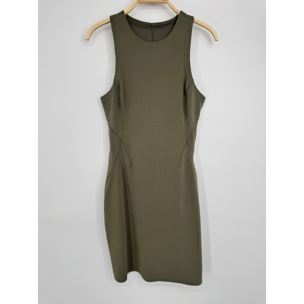 Lululemon Ribbed Softstreme Slim-Fit Tank Dress 8 Green Athleisure Casual Mini - Picture 3 of 10